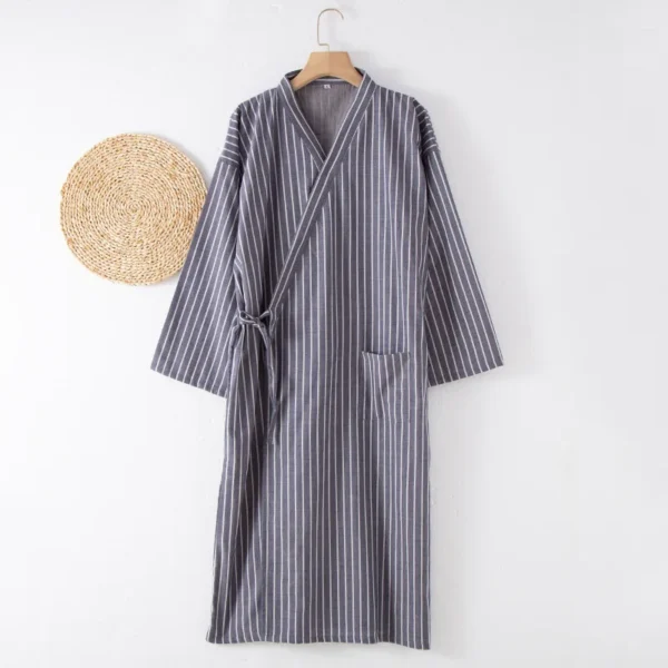 Men's Cotton Linen Kimono Pajamas Robe One Piece Bathrobe Nightgown - Image 5