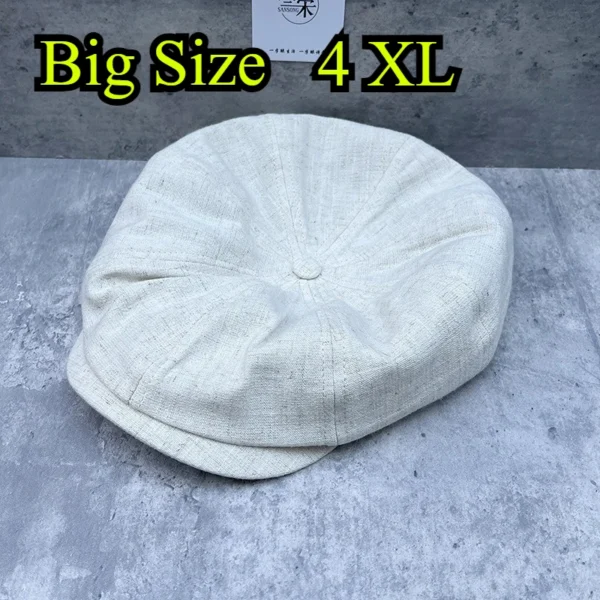 Summer Linen Big Size Newsboy Cap Retro Casual Beret Hat Men