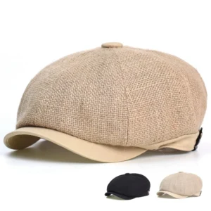 Natural Jute Linen Berets Hats For Men Breathable Newsboy Gatsby Flat Cap