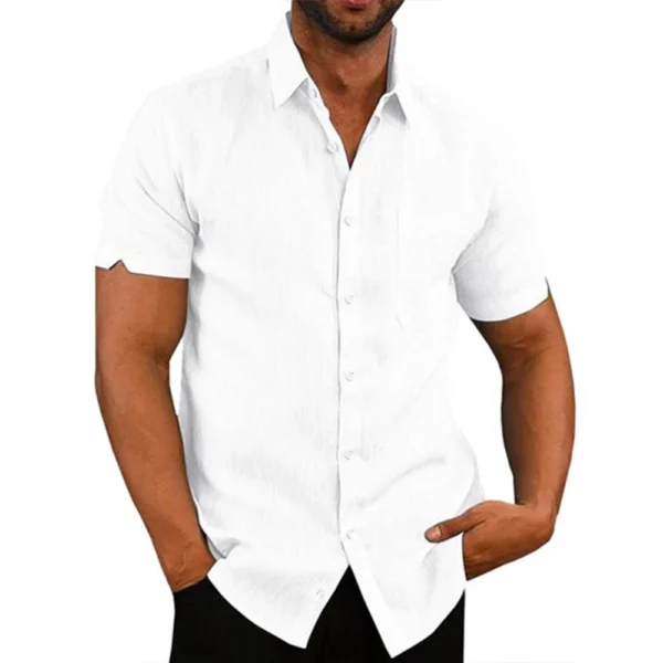 Men's Cotton Linen Turn-Down Collar Casual Summer Beach Shirt - Image 5