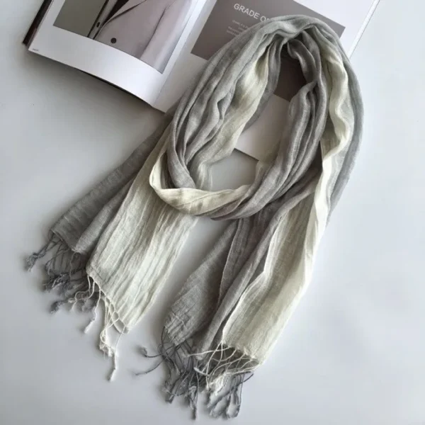 Men's Cotton Linen Striped Scarf Brown Long Shawl Unisex Fashion - Image 4