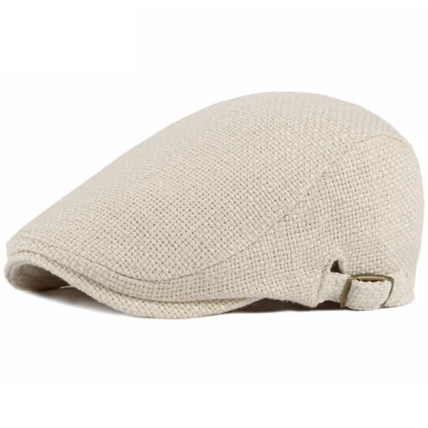 Spring Autumn Breathable Linen Beret Hat Adjustable Unisex Flat Cap - Image 6