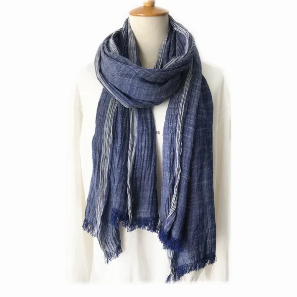 Autumn Winter Cotton Linen Men Scarf Striped Tassel Shawl Wrap - Image 3