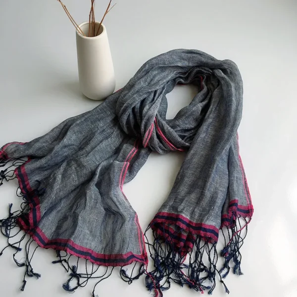 100% Natural Linen Solid Color Summer Scarf Shawl With Tassels