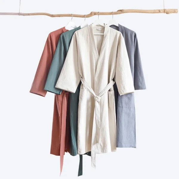 Japanese Kimono Style Cotton Linen Bathrobes For Men And Women