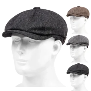 Spring Autumn Linen Fashion Berets Hat Solid Color Newsboy Octagonal Cap Men Women