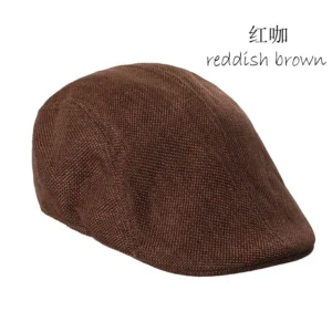 Linen Beret Sun Hat Breathable Hollow Solid Color Forward Hat Men Women