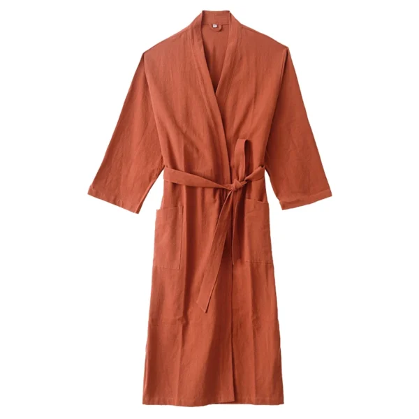 Japanese Kimono Style Cotton Linen Bathrobes For Men And Women - Image 3
