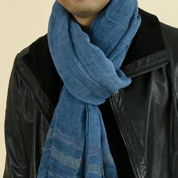 Men's Cotton Linen Striped Scarf Tassel Long Winter Shawl Wrap - Image 3