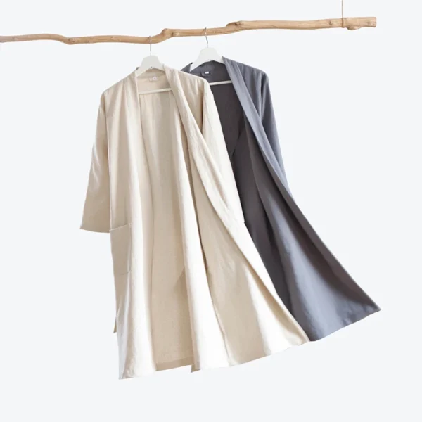 Japanese Kimono Style Cotton Linen Bathrobes For Men And Women - Image 2