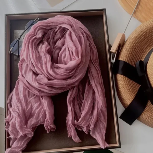 Retro Solid Color Cotton Linen Scarf Pleated Thermal Shawl For Men Women - Image 5