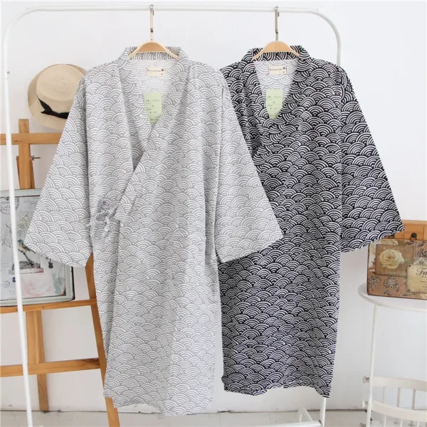 Men's Cotton Linen Kimono Pajamas Robe One Piece Bathrobe Nightgown