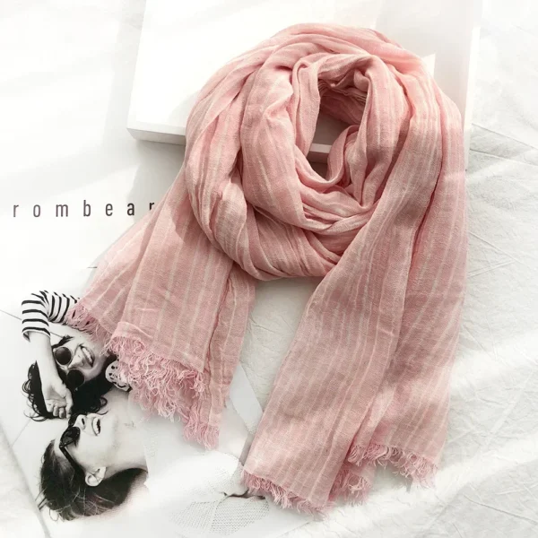 Artistic Style Striped Cotton Linen Scarf Unisex Large Soft Shawl Wrap - Image 3