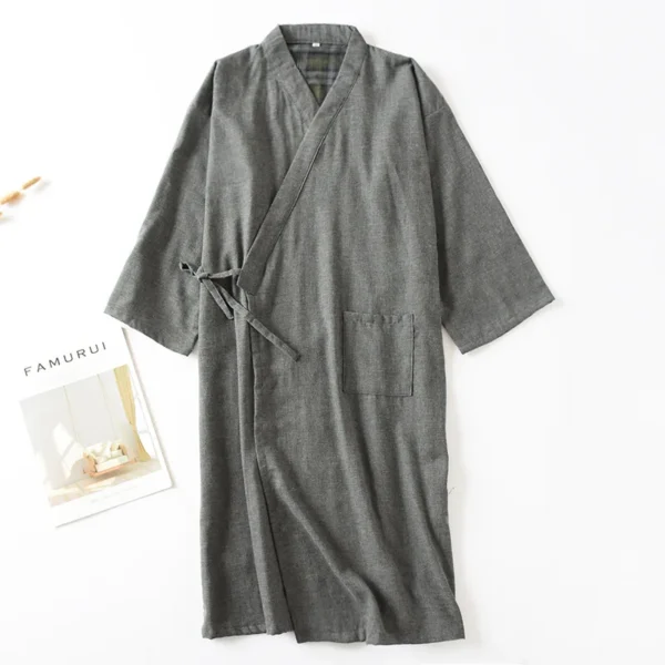 Men's Cotton Linen Kimono Pajamas Robe One Piece Bathrobe Nightgown - Image 4