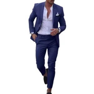 Mens 2-piece Pant Suits Spring Summer Linen One-Button Blazer Set